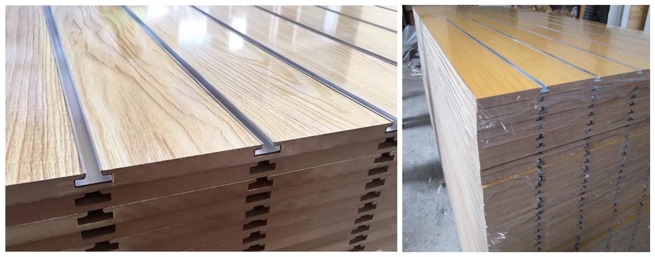 11 Grooves E2 Glue 18mm Slotted Melamine MDF Board/Slat Wall Panel from China Manufacturer